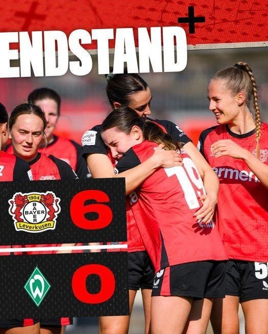勒沃庫(kù)森女足6-0云達(dá)不來梅女足，沈夢(mèng)露首發(fā)出場(chǎng)59分鐘